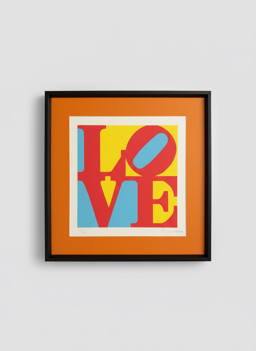 LOVE by Robert Indiana (American, 1928 to 2018), "Love" in red, yellow and blue. Limited Edition 11/200, signed in pencil by the artist.