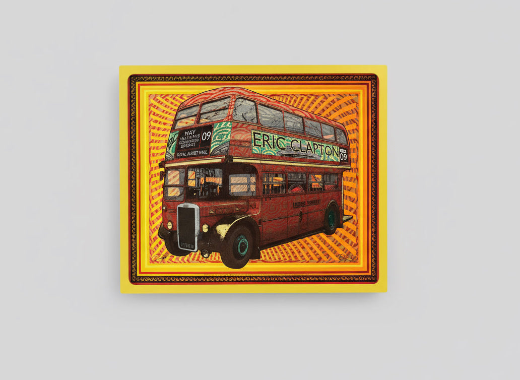 Eric Clapton 2009 Limited Edition bright coloured tour poster in bespoke yellow box frame. [stock ref no: 12]