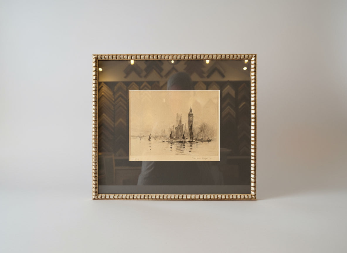Etching of London Westminster and The Elizabeth Tower