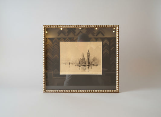 Etching of London Westminster and The Elizabeth Tower