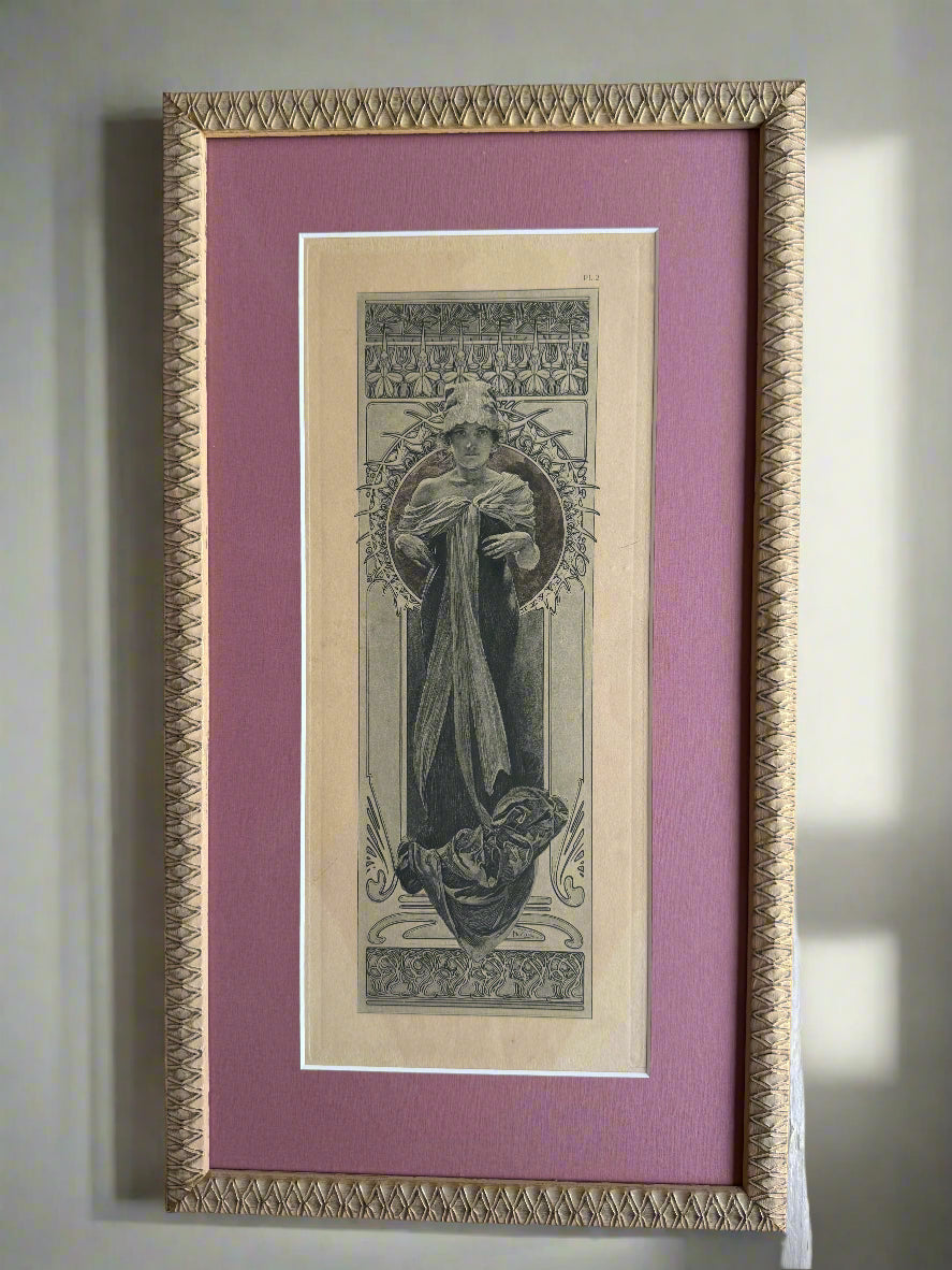 Alphonse Mucha - (Czech, 1860 to 1939) - female image against stylised backdrop (1902)