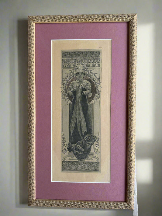Alphonse Mucha - (Czech, 1860 to 1939) - female image against stylised backdrop (1902)