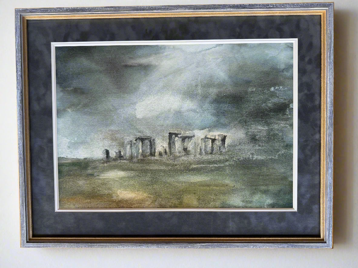 Moody Stonehenge original watercolour (unknown artist). Expertly framed, mounted and glazed