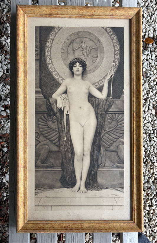 John William Godward (British 1861-1922) | female nude in a classical building, print, signed in pencil.