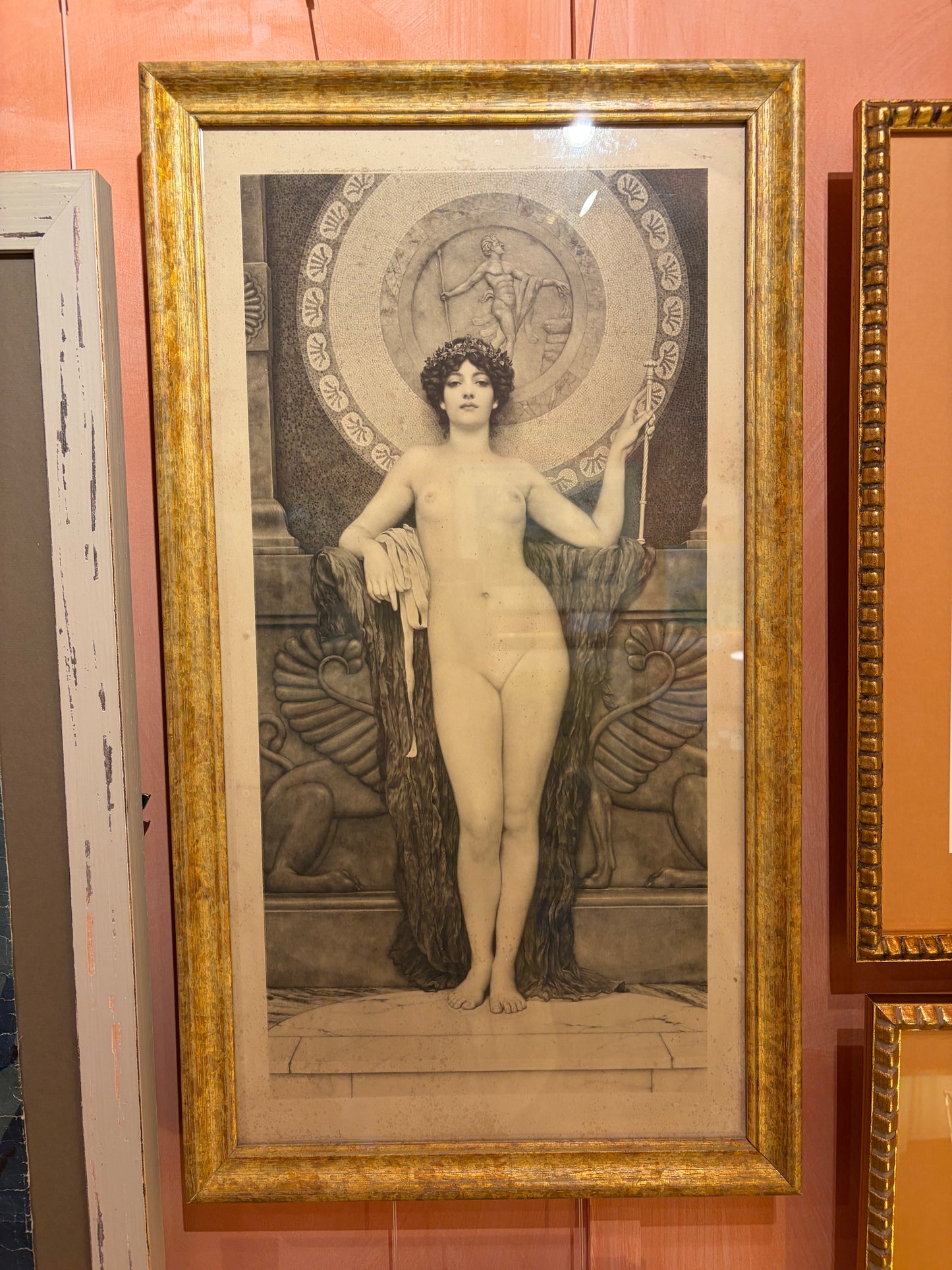 John William Godward (British 1861-1922) | female nude in a classical building, print, signed in pencil.