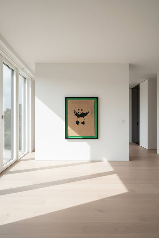 "After" Banksy - "Panda with Guns" - stencil on cardboard | Dismaland. (Copy)