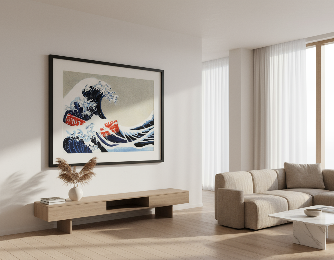 Mark Hayward (British 20/21 Century), Coke Cans on The Great Wave off Kanagawa, numbered 4/20 beneath the mount, 41 x 58cm, framed and glazed.